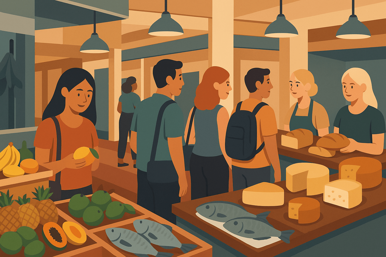 Puesto de frutas y quesos artesanales en el Mercado de Vegueta, Las Palmas